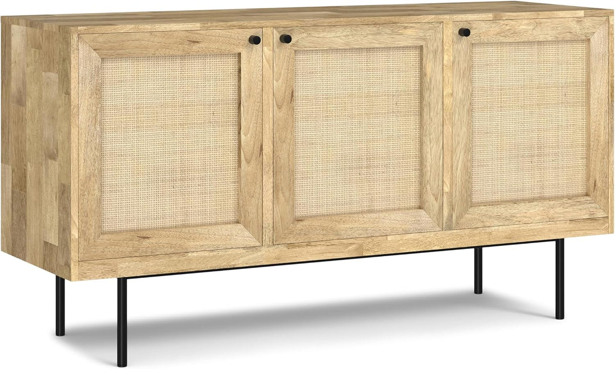 SIMPLIHOME Reeves 57 inch x 18 inch Rectangle Contemporary Modern Sideboard Buffet in Natural for The Dining Room and Kitchen
