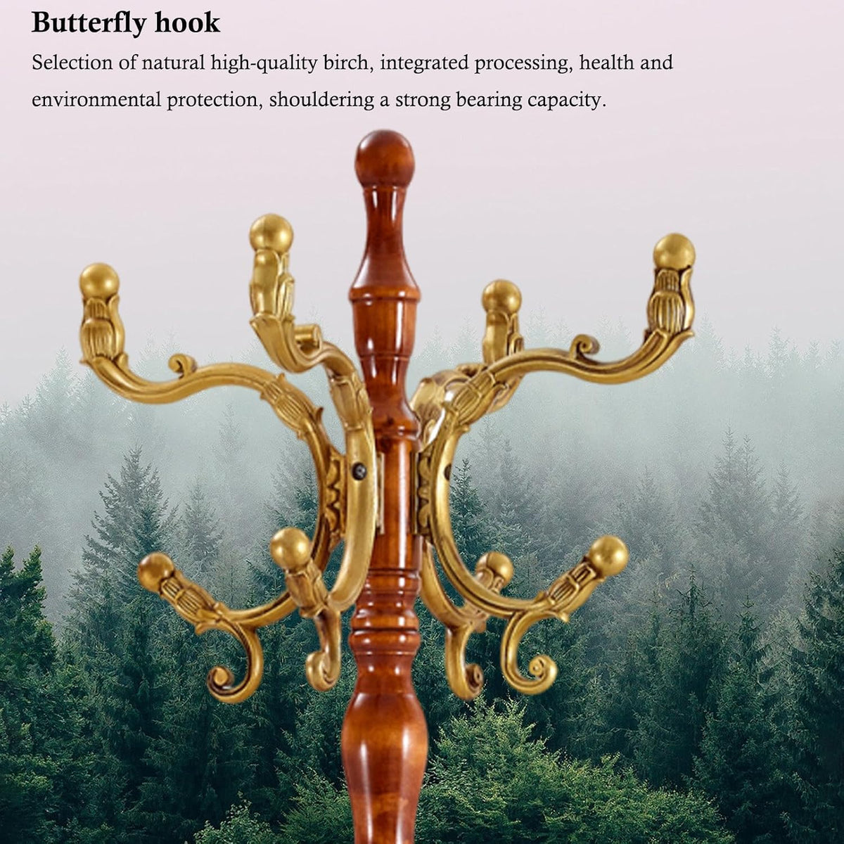 Coat Rack Stand, Solid Wooden Coat Tree with 14 Hooks, Heavy Duty Coat Rack Freestanding with Sturdy triangle Base, Natural Birch Wood Coat Hanger Stand for Entryway Bedroom (Begonia H12)
