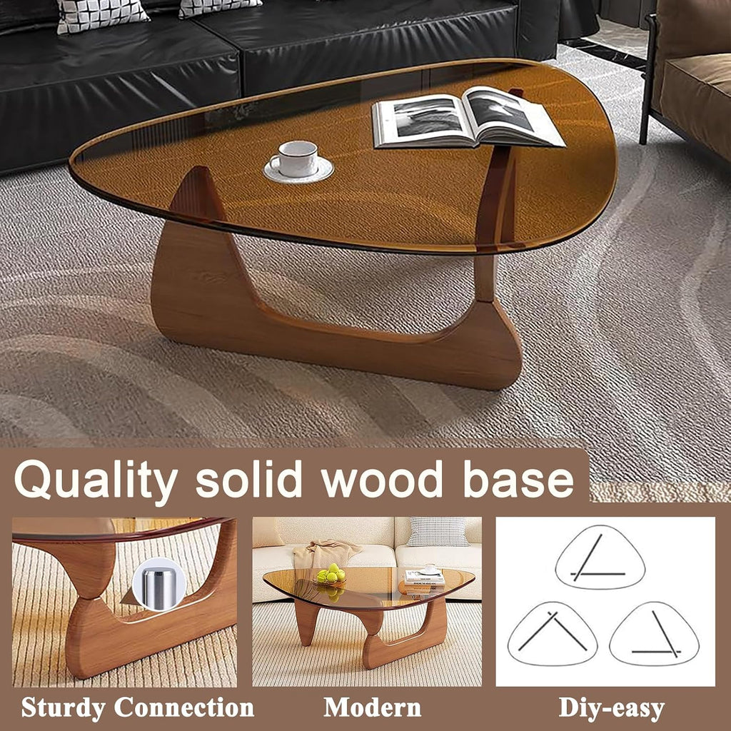 Glass Coffee Table, Mid Century Modern Coffee Table, Coffee Table for Living Room Center Table Suitable for Bedroom Living Room Reception Office Tables (Walnut/Brown, Large)
