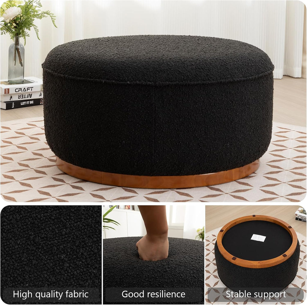Round Ottoman Coffee Table 30' Premium Fabric upholstered Coffee Table with high Density Foam and Solid Wood Frame, Stylish and Practical Living Room Furniture, Black