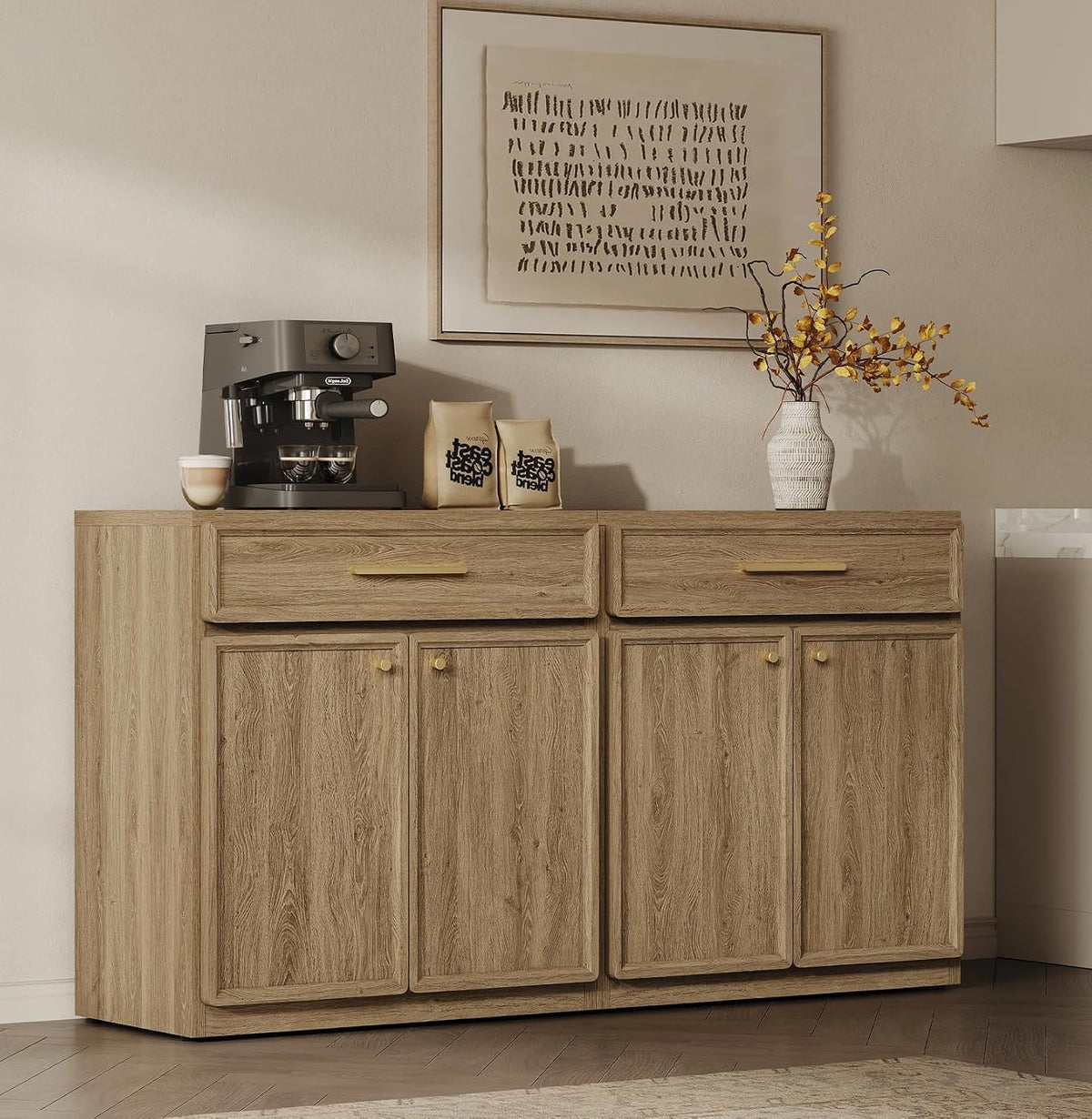SICOTAS Buffet Cabinet with Storage Tall Modern Accent Storage Cabinet with Doors and Shelves 30 inch Wide Wooden Sideboard Credenza Buffets Console Table Coffee Bar for Kitchen Dining Living Room