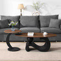 SSLine Luxury Nesting Coffee Table Set with Curved Base Modern Living Room Table Set of 2 Include Oval Coffee Table and End Table for Living Room Bedroom,Black Walnut