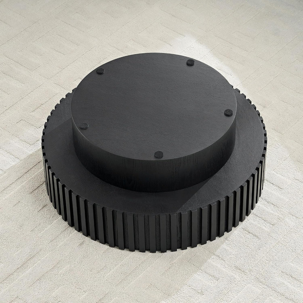 JUSTONE 31.5 Inch Round Farmhouse Coffee Table with Storage, Sturdy Pedestal Base Living Room Center Table for Lounge, Office, Apartment, Black