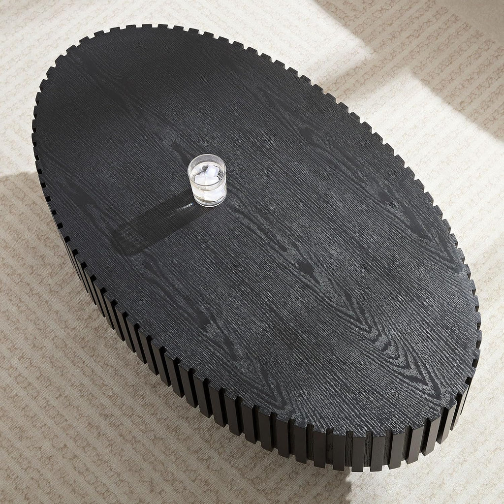Coffee Table, 43.7 Inch Modern Handcraft Solid Wood Drum Oval Coffee Table for Living Room, Small Space, Office, Easy Assembly (Black)