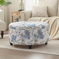 HUIMO 30-Inch Round Storage Ottoman, Modern Button Tufted Coffee Table with Removable Top, Upholstered Ottoman with Storage Footrest Stool for Living Room, Bedroom and Office(Blue Flower)