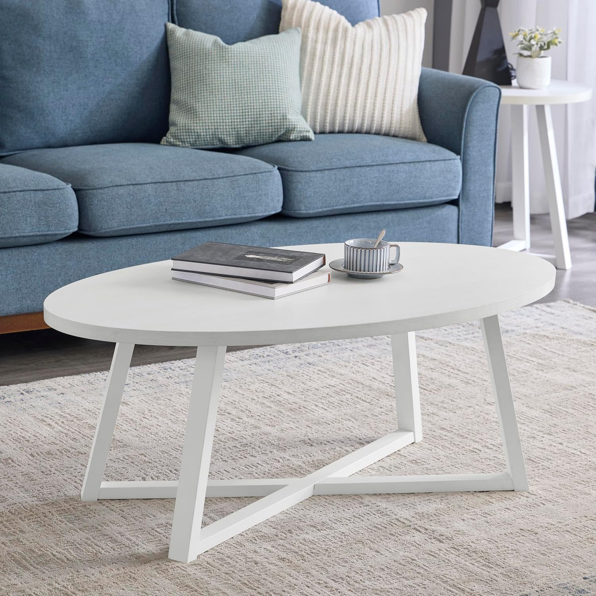 Roundhill Furniture Modern Harmony Wood Oval Coffee Table, White