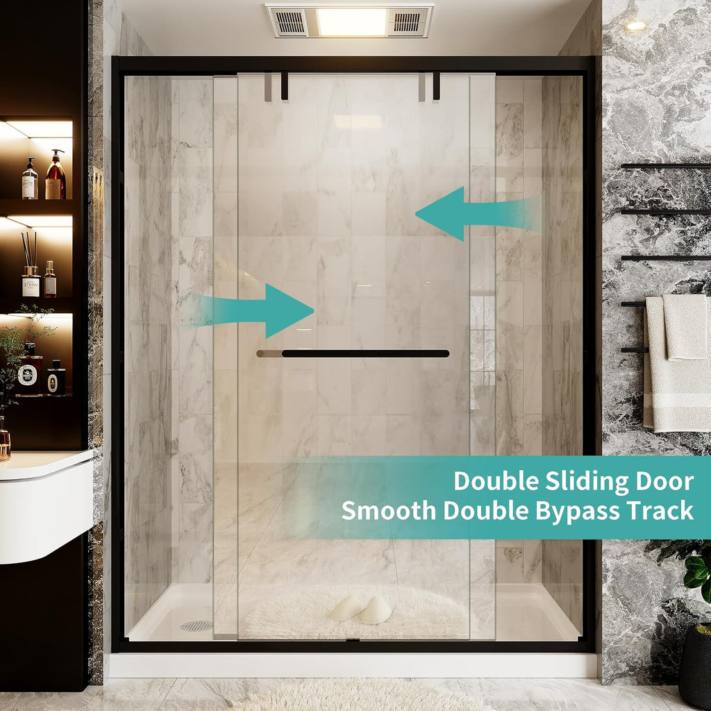 56-60 in. W x 76 in. H Soft-Close Double Sliding Shower Door, Semi-Frameless Bypass Shower Glass Door, with Explosion-Proof Film, with 5/16'(8mm) SGCC Tempered Glass