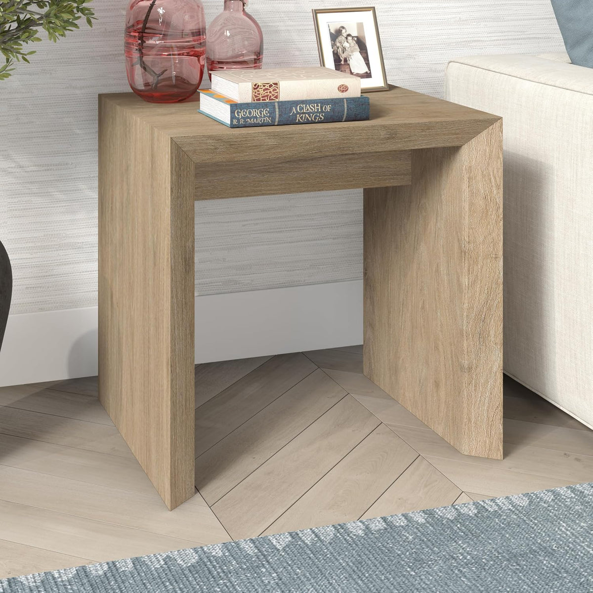Henn&Hart 22' Modern Square End Table, Side Table, Nightstand for Living Room, Office, Family Room, or Bedroom, Weathered Gray