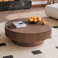39.37' Round Wood Coffee Table,Modern Coffee Table with Storage for Living Room,Solid Wood Drum Coffee Table Circle Fluted Coffee Table Accent Side Table for Apartment,Office, Easy Assembly,Walnut