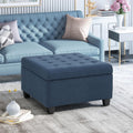 YOPTO 31' Square Storage Ottoman,Linen Footrest with Wooden Legs,Upholstered Button Tufted Coffee Table for Living Room,Navy Blue