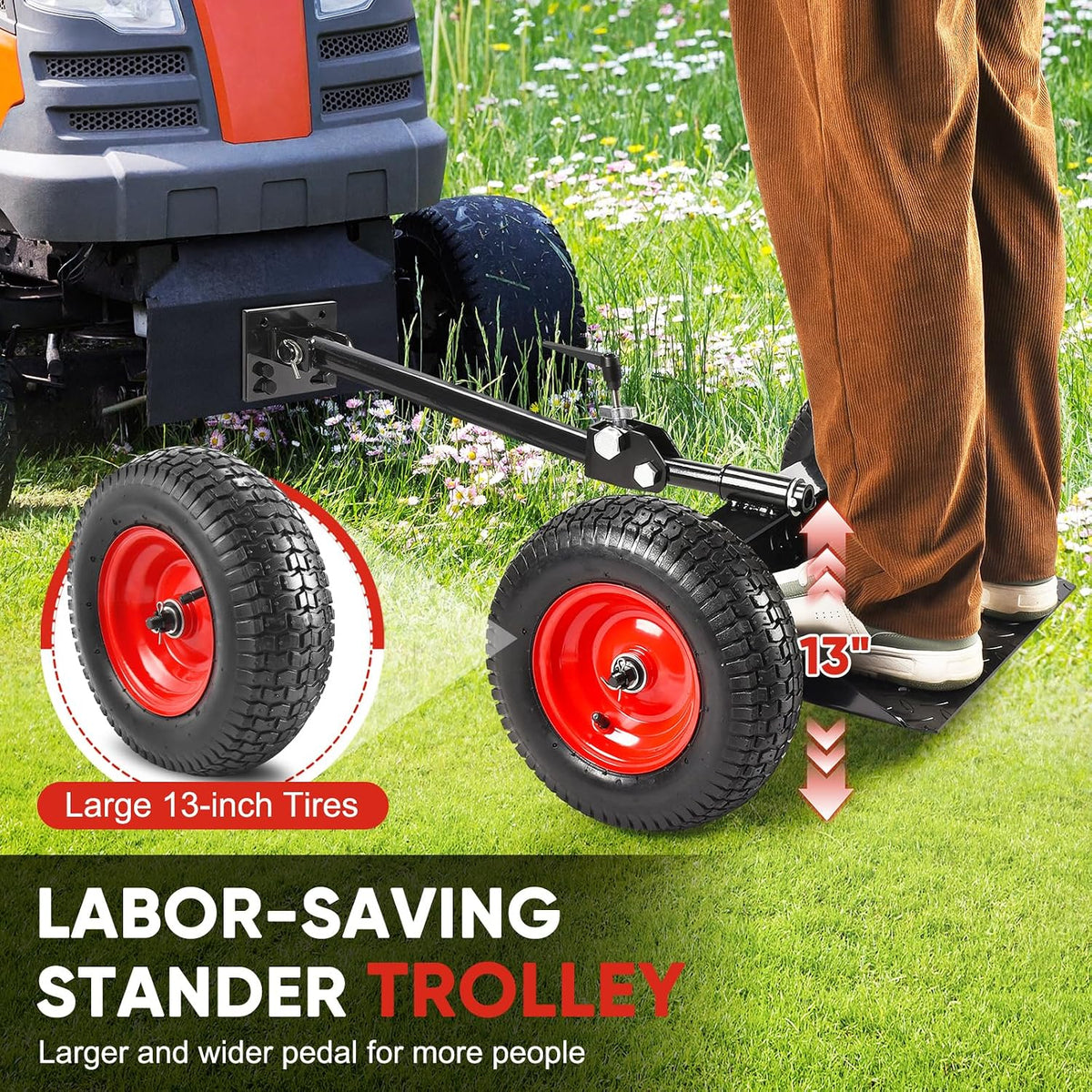 GADFISH Lawn Mower Wheels Sulky, Walk Behind Mower-Sulky, Lawn Trailer with 13' Tires for Mower, Easy Forward & Reverse Lawn Mower Trailer, Black & Red