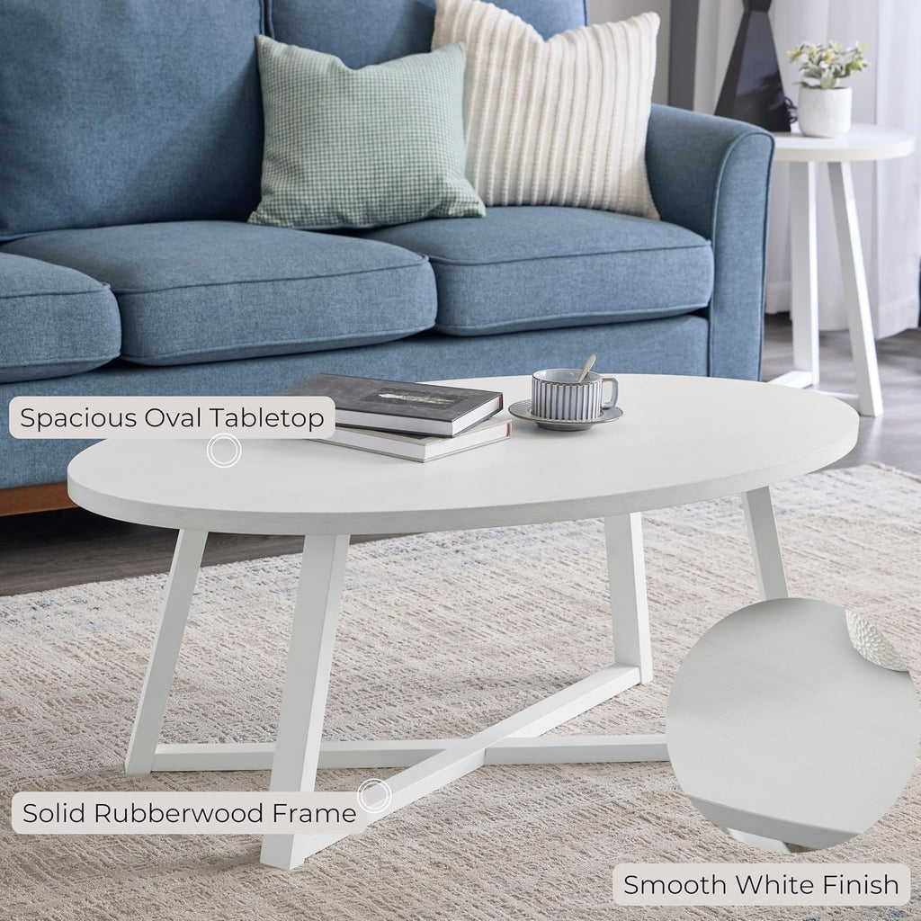 Roundhill Furniture Modern Harmony Wood Oval Coffee Table, White