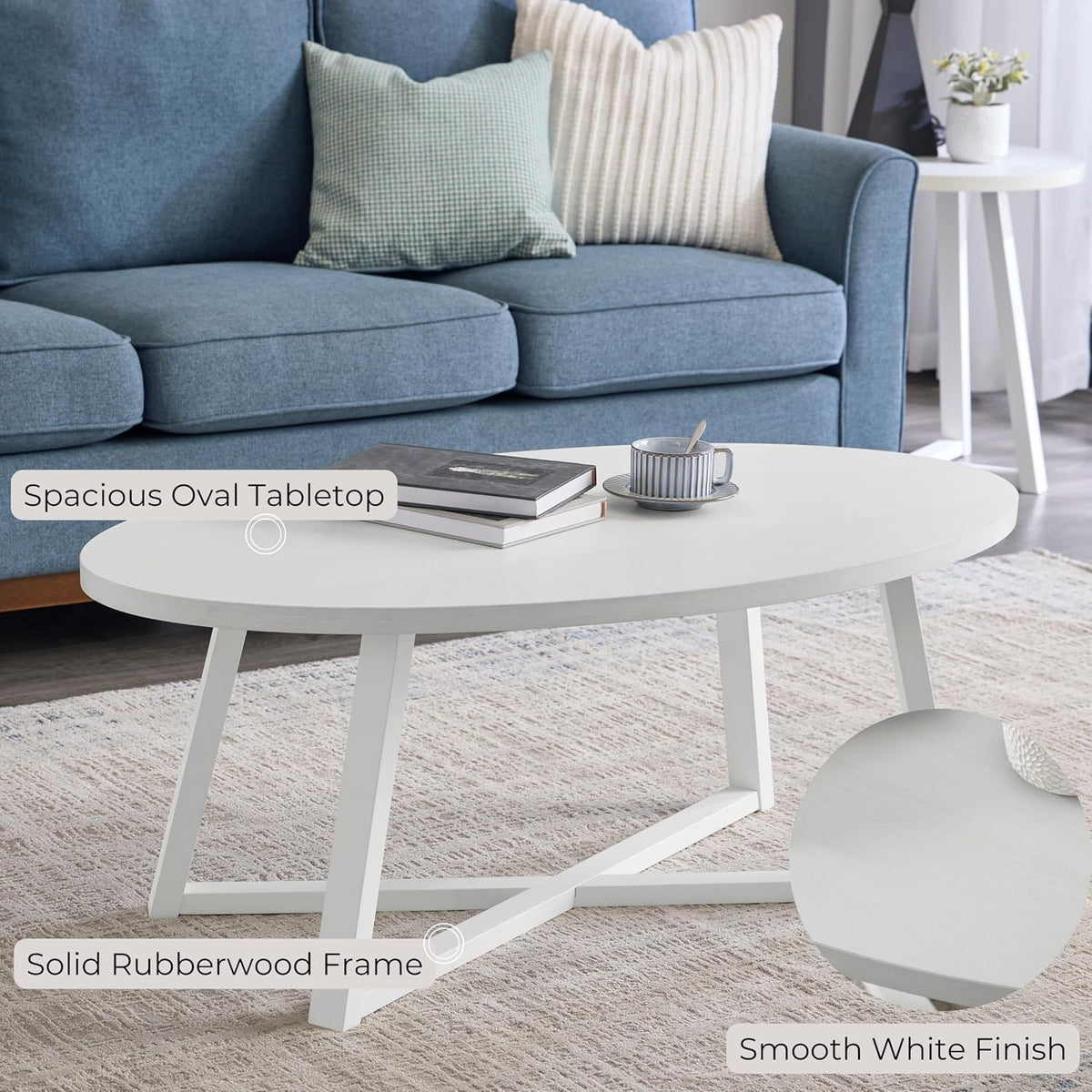 Roundhill Furniture Modern Harmony Wood Oval Coffee Table, White
