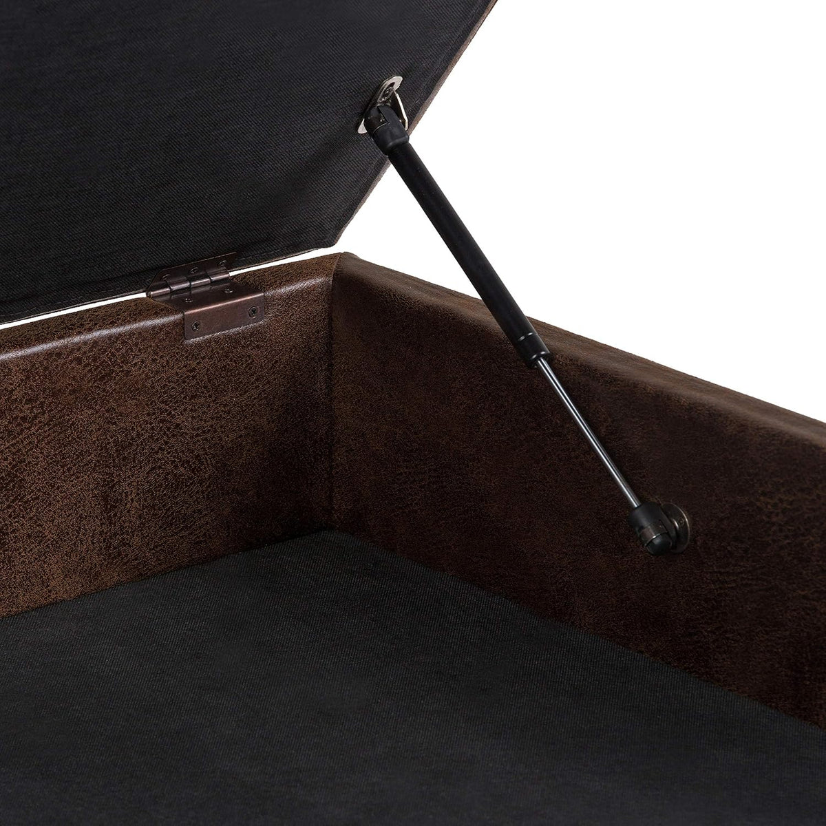 SIMPLIHOME Owen Square Coffee Table Storage Ottoman - 36 inch Wide Upholstered Vegan Leather Lift-Top Ottoman in Distressed Chestnut Brown, Mid-Century Ottoman for Living Room with Tufted Detail