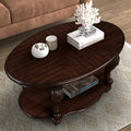 Wood Oval Living Room Coffee Table with Storage Shelf, 2 Tier Wood Coffee Table for Small Space - Cherry