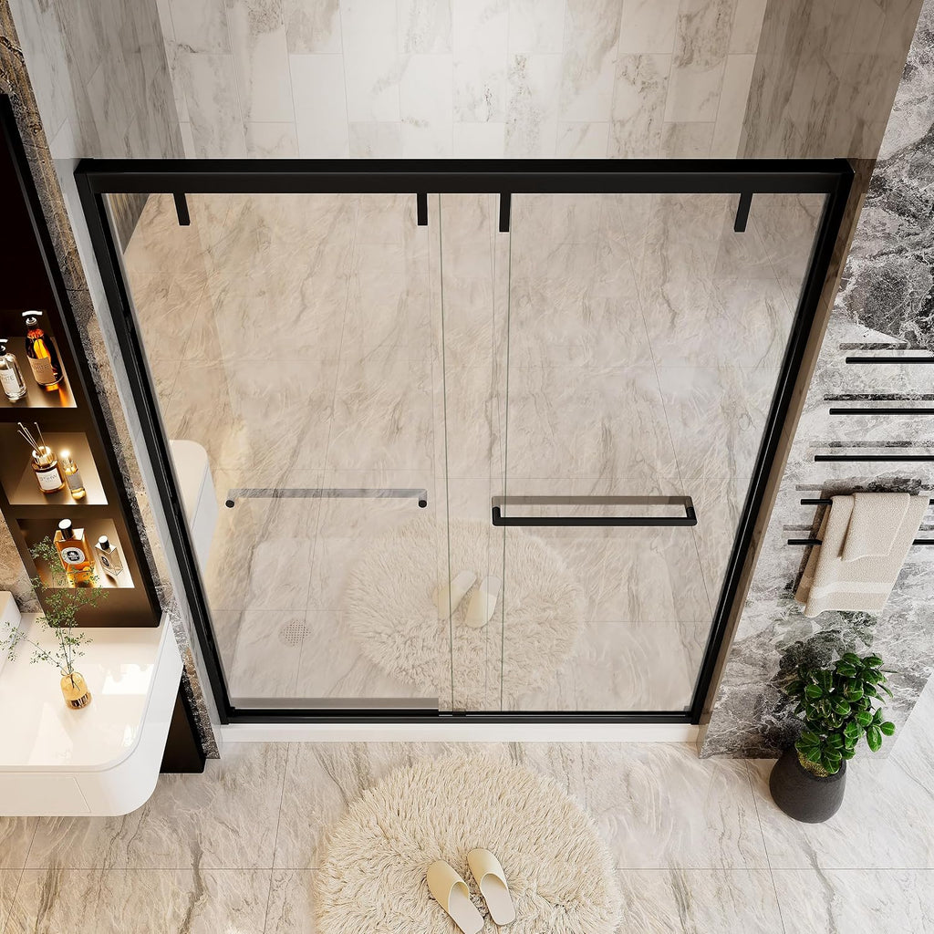 56-60 in. W x 76 in. H Soft-Close Double Sliding Shower Door, Semi-Frameless Bypass Shower Glass Door, with Explosion-Proof Film, with 5/16'(8mm) SGCC Tempered Glass