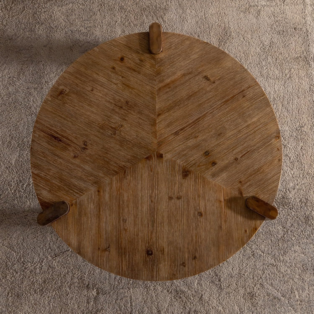 KEVINSPACE Round Wood Coffee Table Mid Century Modern Tables for Living Room Furniture 36.61' Dia. Circle Drum Solid Wooden Easy Assembly Small Space, Home Office Natural Wood