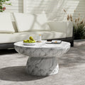 27.5' Round Marble Coffee Table Modern Faux Stone Coffee Table for Indoor and Outdoor Circle Center Tables with Pedestal Accent End Side Tables for Living Room, Magnesium Oxide, Cream