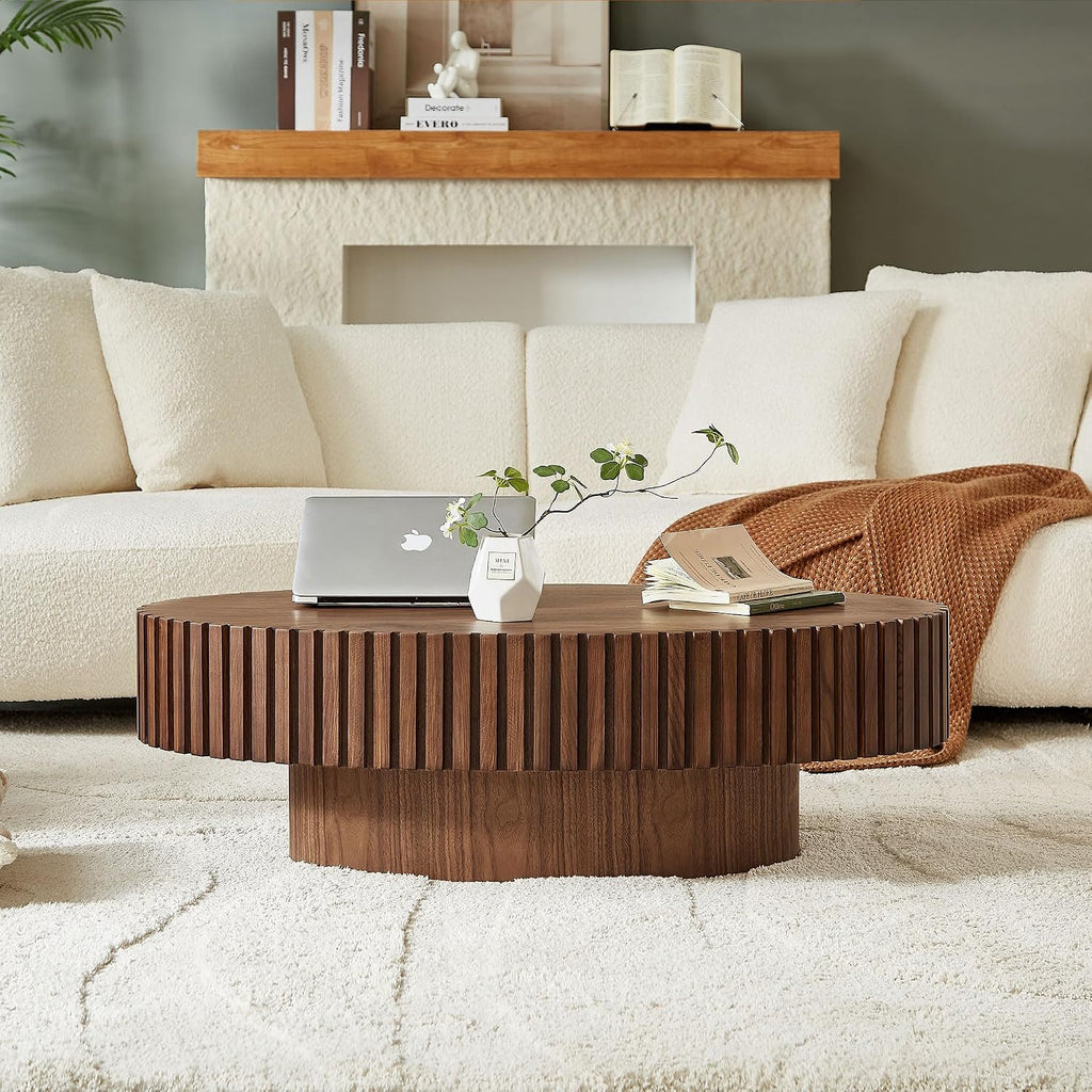 KEVINSPACE Coffee Table Oval 43.7' Wood CoffeeTable for Living Room Farmhouse CoffeeTable Mid-Century CoffeeTable Modern Sofa SideTable Home Furniture Small Space Office Apartment Walnut