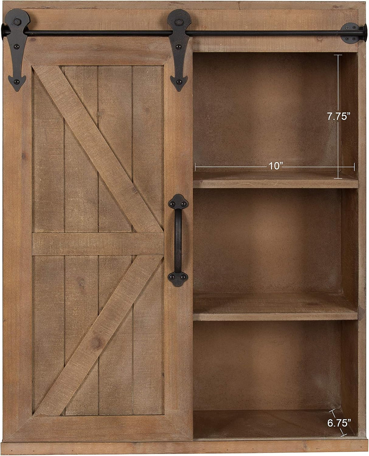 Kate and Laurel Cates Wood Wall Storage Cabinet with Sliding Barn Door; 22 x 9 x 28; Rustic Brown; Decorative Farmhouse Over the Toilet Cabinet with Three Shelves for Bathroom or Kitchen Storage