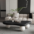 47.2'' Modern Coffee Table with Ball Base, Contemporary Oval Round Cloud Shaped Wood Coffee Table for Living Room, Easy Assembly, Black & White