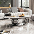 49.2' Oval Coffee Table, Modern Faux Marble Coffee Tables with Sintered Stone Tabletop, Large Unique Tea Table with Stainless Steel Base for Living Room, Office, Bedroom