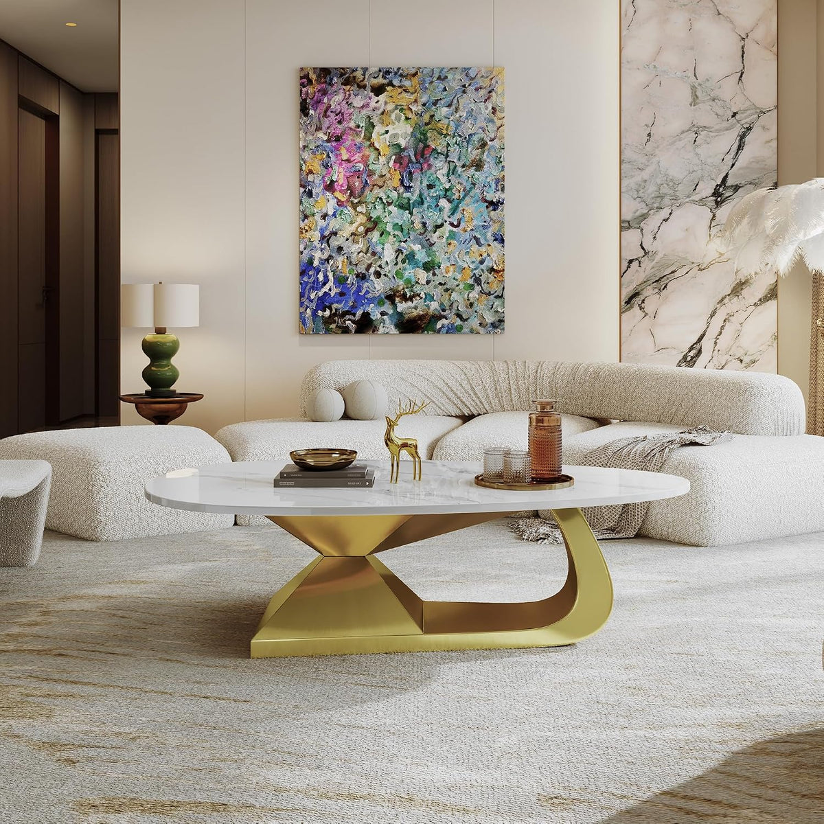 Modern Sintered Stone Coffee Table with Stainless Steel Base - Elegant and Durable Living Room Table