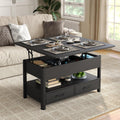 Lift Top Coffee Table, Converts to Dining Table for Living Room, Home Office, 4 in 1 Coffee Table with Storage, Center Table with Drawers and Hidden Compartment, Black