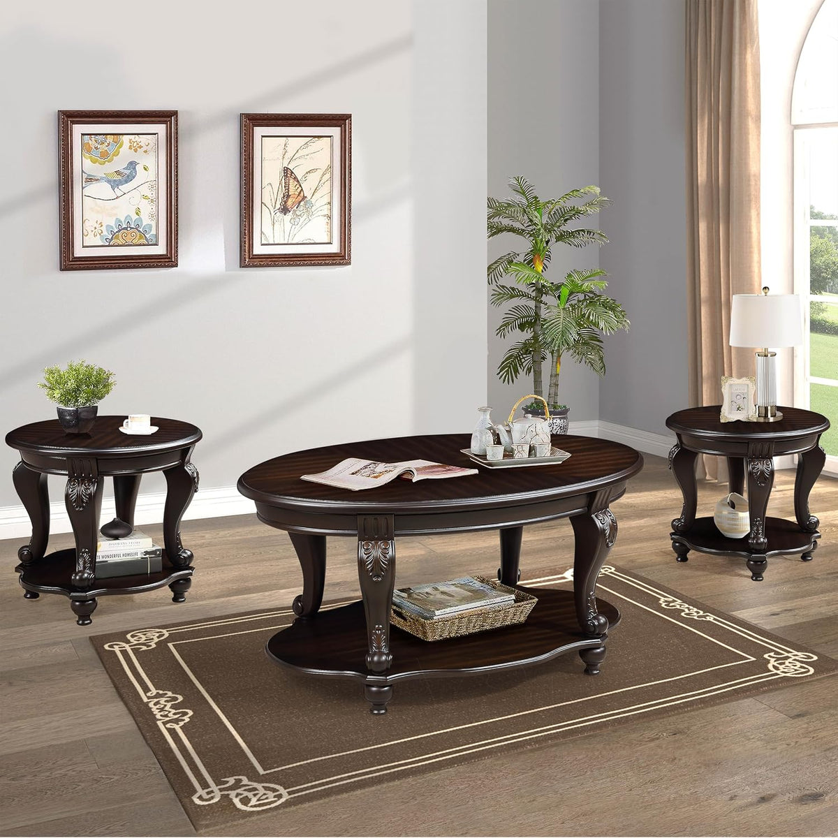 Living Room Coffee Table Set, Coffee Table & Two End Side Table 3-Piece Set for Office, Living Room, Apartment, Small Space, Easy Assembly