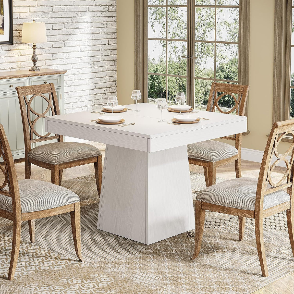 Tribesigns Square Dining Table for 4, 31.5-Inch Small Kitchen Table with Sturdy Pedestal Base, Farmhouse Dinner Table for Dining Room, Living Room, Kitchen, White