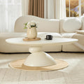 Lucky Coffee Table 47.2' Cream, Sculptural Fiberglass Table with Matte Finish, Minimalist Scandinavian Low Coffee Table, Designer-Inspired Pebble Base Center Table for Modern Living Room & Apartment
