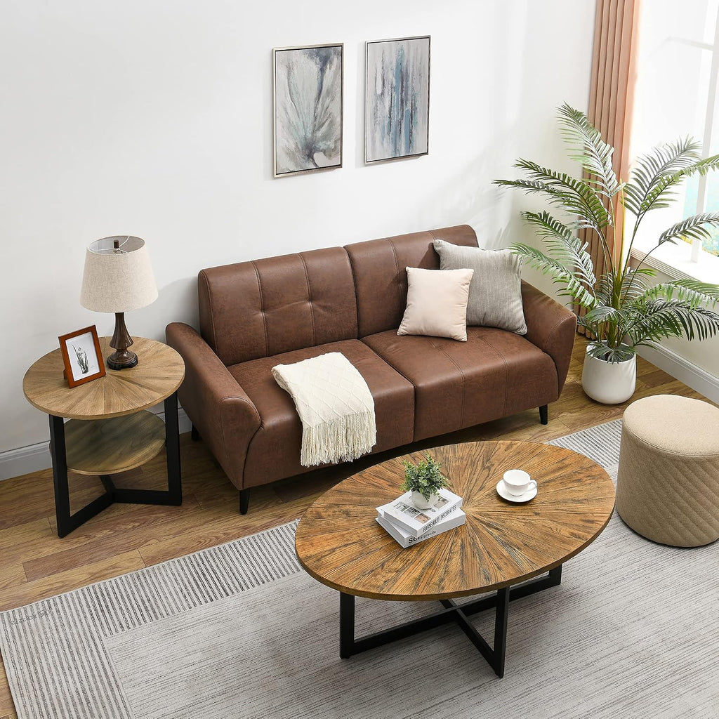 Oval Coffee Tables for Living Room, Solid Wood Coffee Tables and Metal Legs, Mid Century Modern Coffee Table, Designed Home Furniture, Center Large Coffee Table, Brown Tea