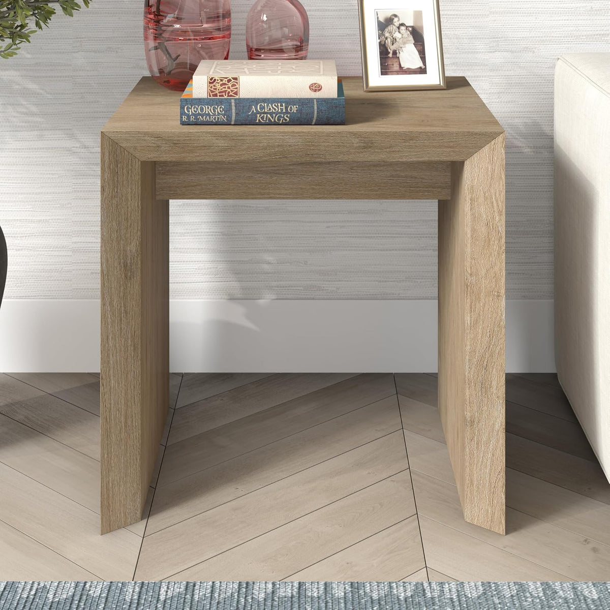 Henn&Hart 22' Modern Square End Table, Side Table, Nightstand for Living Room, Office, Family Room, or Bedroom, Weathered Gray