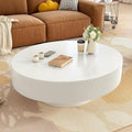 Round 31.5' Coffee Table with 6.8' Thick Tabletop,Modern Drum End Table,Minimalist Fluted Center Table with Sturdy Base for Living Room,Elegant Easy Assembly,White