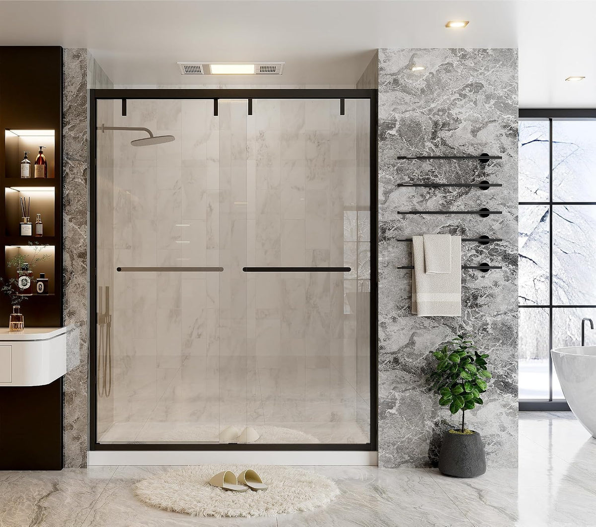 56-60 in. W x 76 in. H Soft-Close Double Sliding Shower Door, Semi-Frameless Bypass Shower Glass Door, with Explosion-Proof Film, with 5/16'(8mm) SGCC Tempered Glass