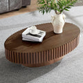 Oval Coffee Table Farmhouse Coffee Table with Handcrafted Relief Circle Drum End Table for Apartment Living Room (Brown)