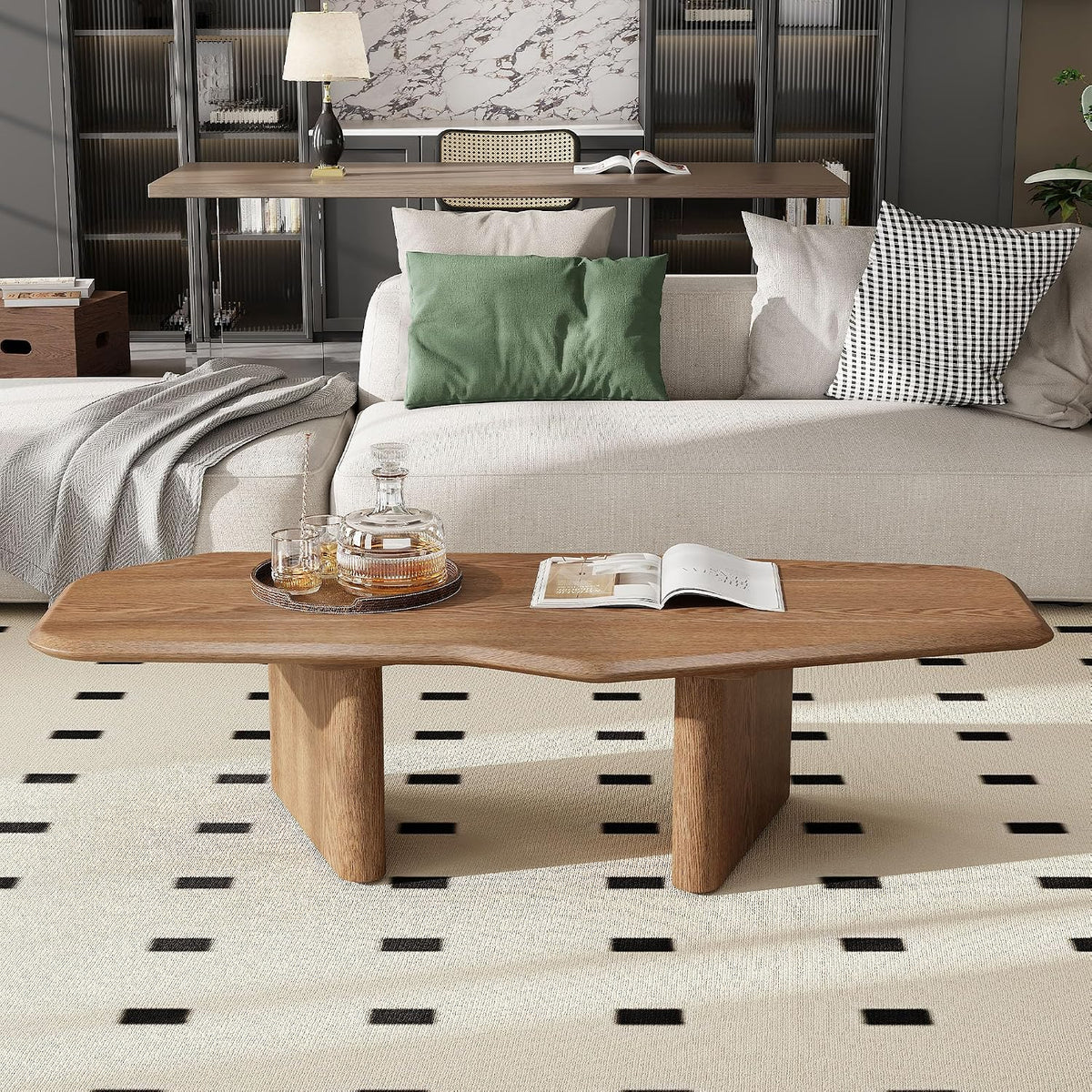 Modern Coffee Table, Small Coffee Tables for Living Room Wood Top Wooden Center Wooden Table Farmhouse Mid-Century Unique Easy Assembly for Living Room & Bedroom,Office, 47.2' W x13.8 H
