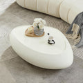 47' Faux Stone Coffee Table Modern Unique Coffee Table Rock Center Tables Round Edge Design Fiberglass Accent Tables for Living Room Office Apartment No Assembly Required White