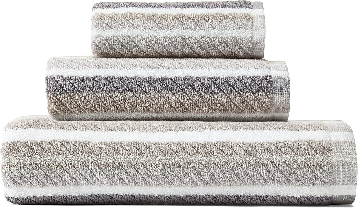Tommy Bahama - Bathroom Towel Set, 100% Highly Absorbent Yarn-Dyed Cotton Towels, Low-Linting & Fade-Resistant (Ocean Bay Grey, 3 Piece) (Pack of 12)