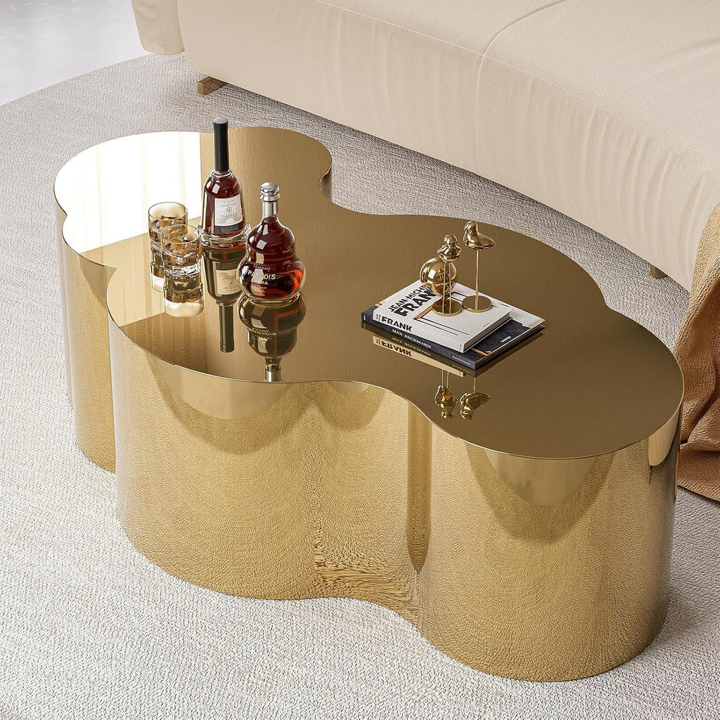 IKIFLY Modern Gold Stainless Coffee Table, Large Cloud Fashion Design Accent Table for Living Room Bedroom