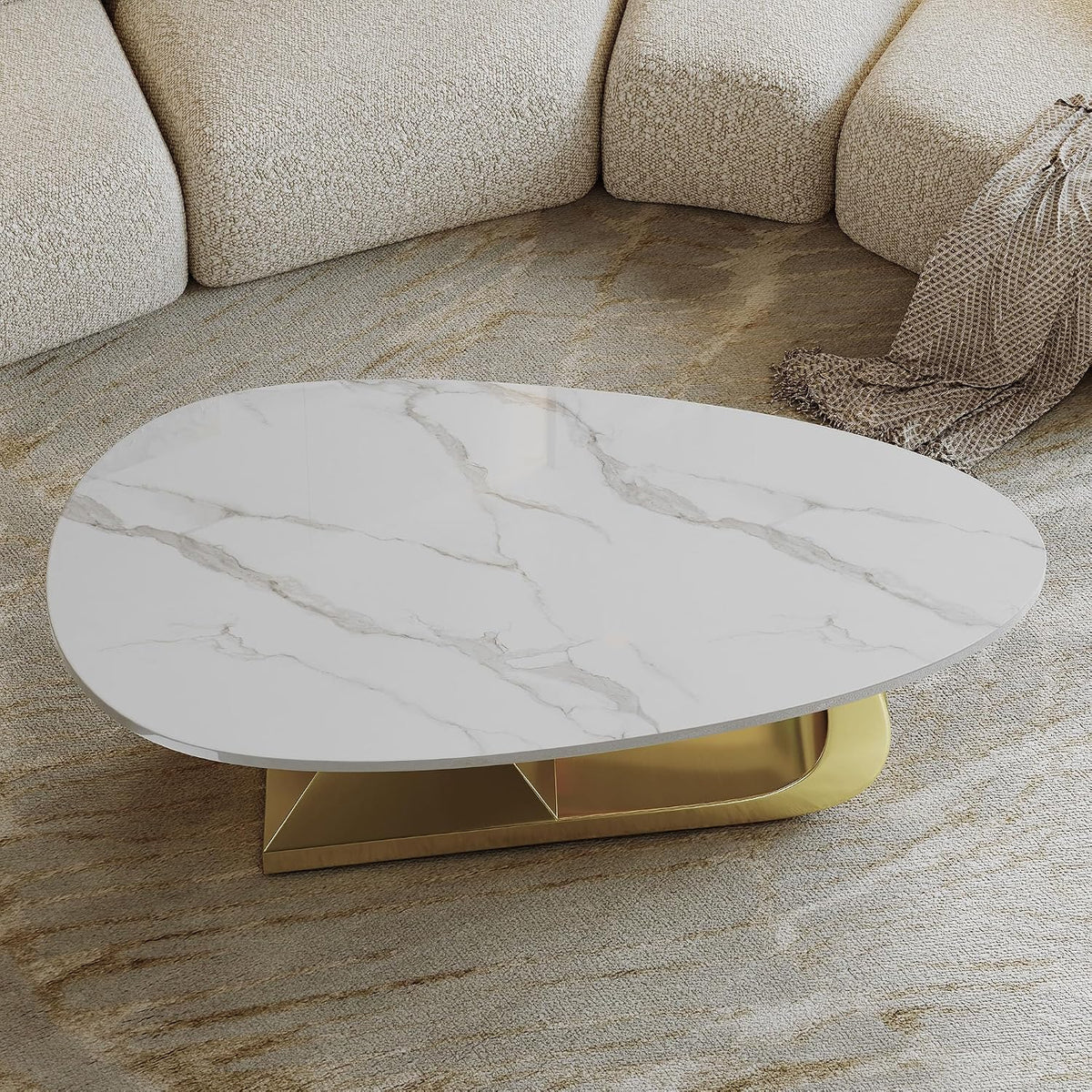 Modern Sintered Stone Coffee Table with Stainless Steel Base - Elegant and Durable Living Room Table