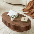 Oval Coffee Table for Living Room, Modern Fluted Coffee Tables with Pedestal Base, Handcrafted Centre Tea Tables Easy Assembly-43.7' Walnut