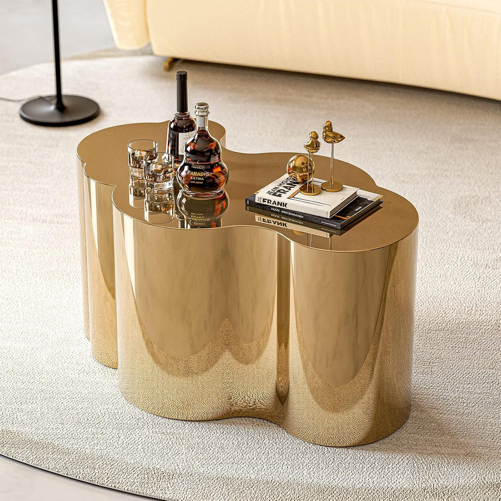 IKIFLY Modern Gold Stainless Coffee Table, Small Cloud Fashion Design Accent Table for Living Room Bedroom
