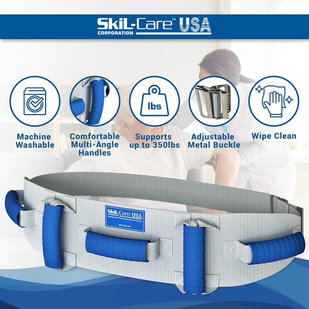 Skil-Care Gait Belt with Handles + Comfort Foot Cradle, Elderly Transfer Aid and Footrest Support Bundle, Physical Therapy and Mobility Equipment for Wheelchairs, Models 252220 & 703410