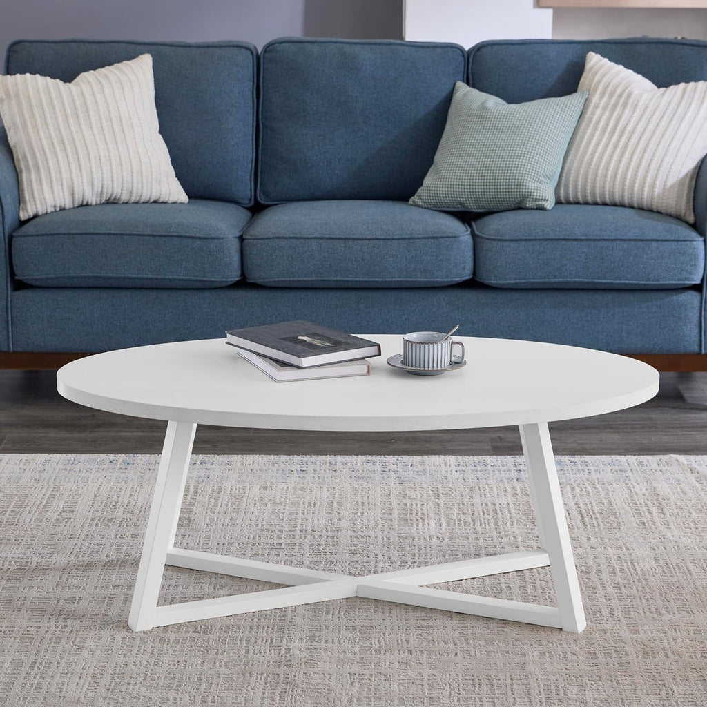 Roundhill Furniture Modern Harmony Wood Oval Coffee Table, White