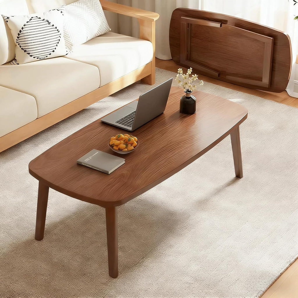 Foldable Coffee Table, Sofa Table, Coffee Tables for Living Room，Minimalist Solid Wood Side Table, Foldable Legs, Walnut Color.(31.5IN)