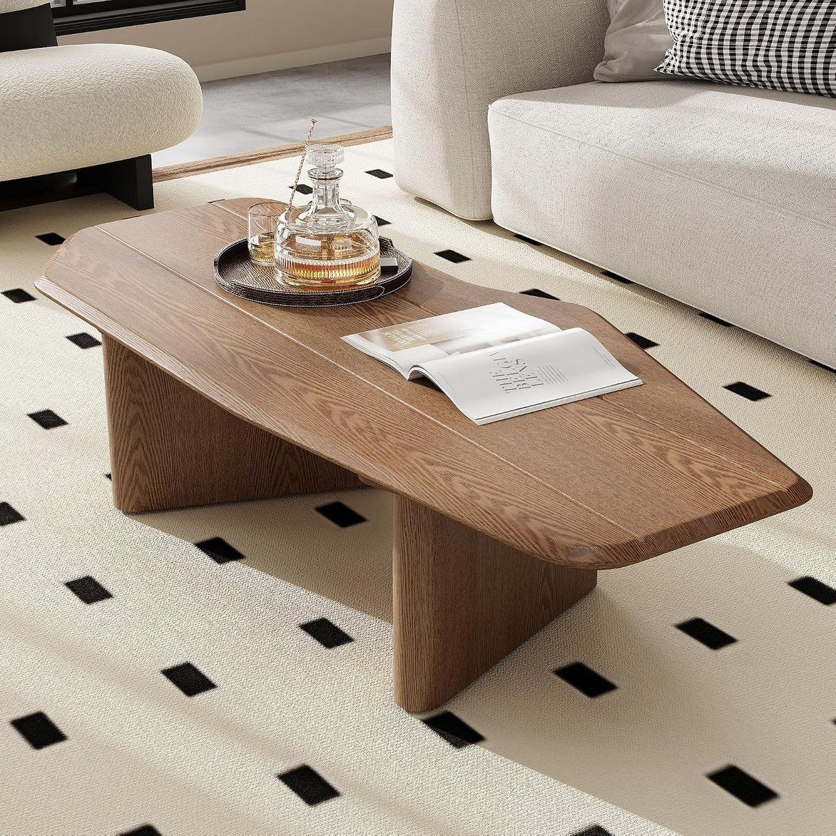Modern Coffee Table, Small Coffee Tables for Living Room Wood Top Wooden Center Wooden Table Farmhouse Mid-Century Unique Easy Assembly for Living Room & Bedroom,Office, 47.2' W x13.8 H