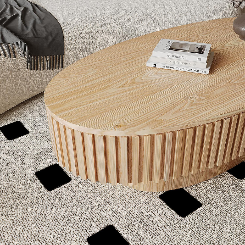Henf 47' Oval Wood Coffee Table with Storage, Modern Handcraft Coffee Table Wooden Elliptic Sofa Center Table for Living Room Apartment Home Office, Easy Assembled (Natural)