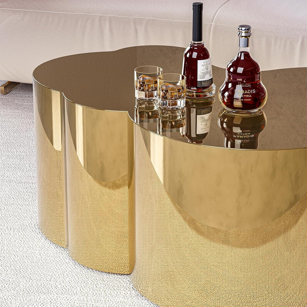 IKIFLY Modern Gold Stainless Coffee Table, Large Cloud Fashion Design Accent Table for Living Room Bedroom