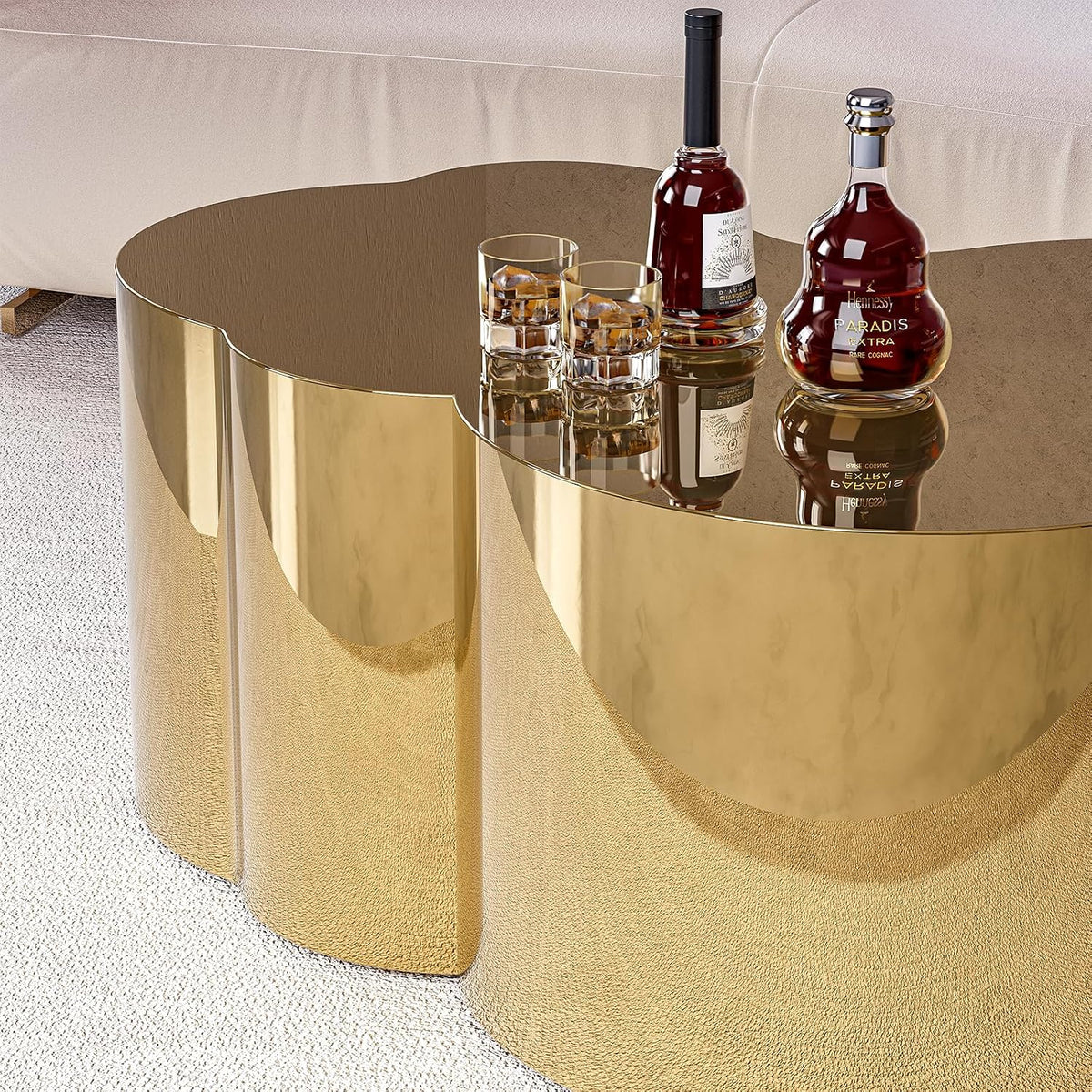 IKIFLY Modern Gold Stainless Coffee Table, Large Cloud Fashion Design Accent Table for Living Room Bedroom
